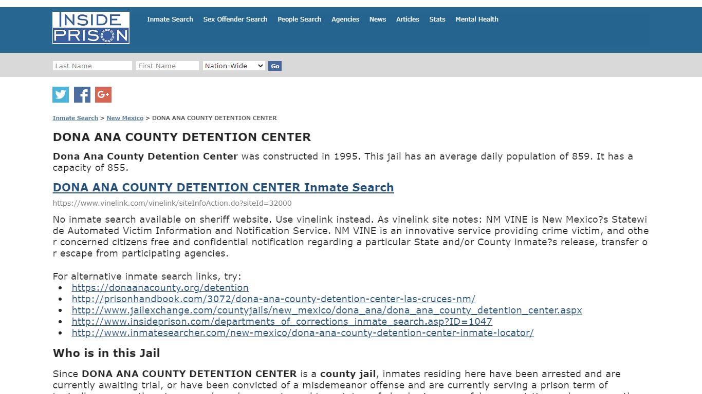 DONA ANA COUNTY DETENTION CENTER - New Mexico - Inmate Search